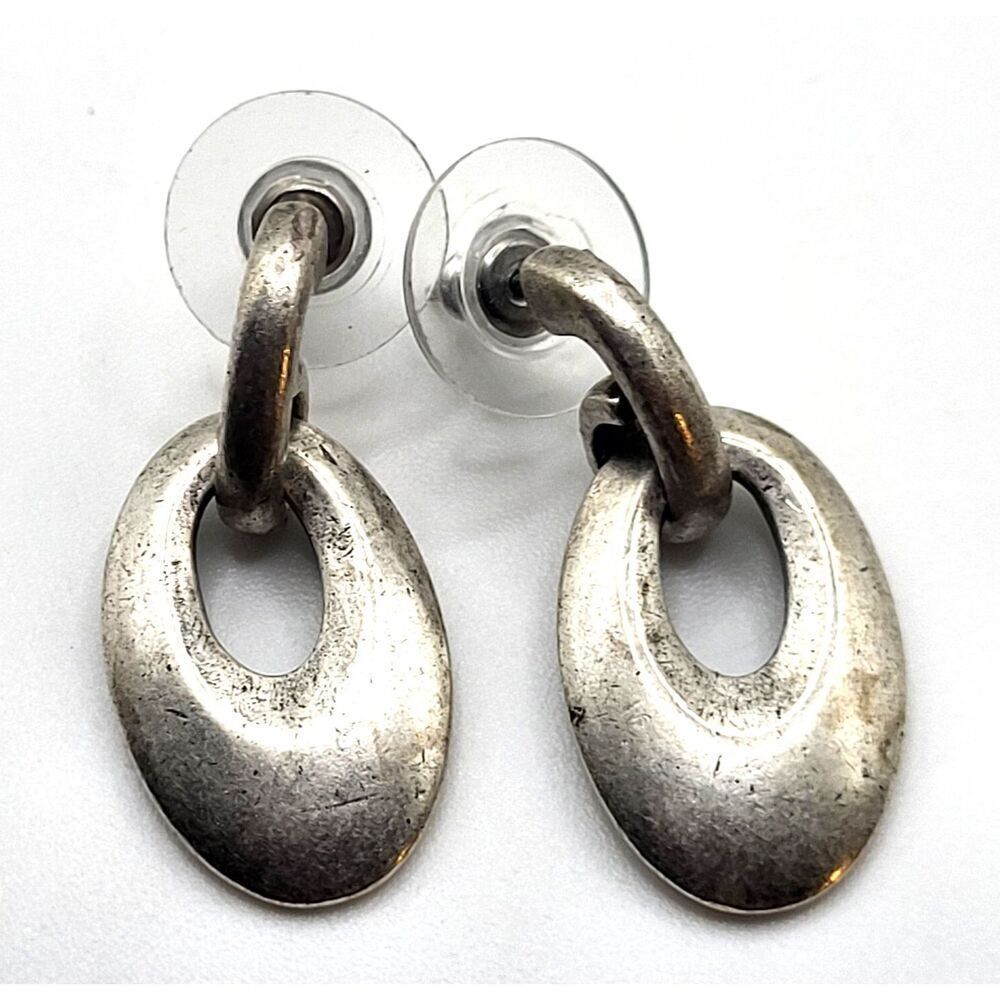 Vintage Silver tone Drop Earrings Post Stud 1.25in